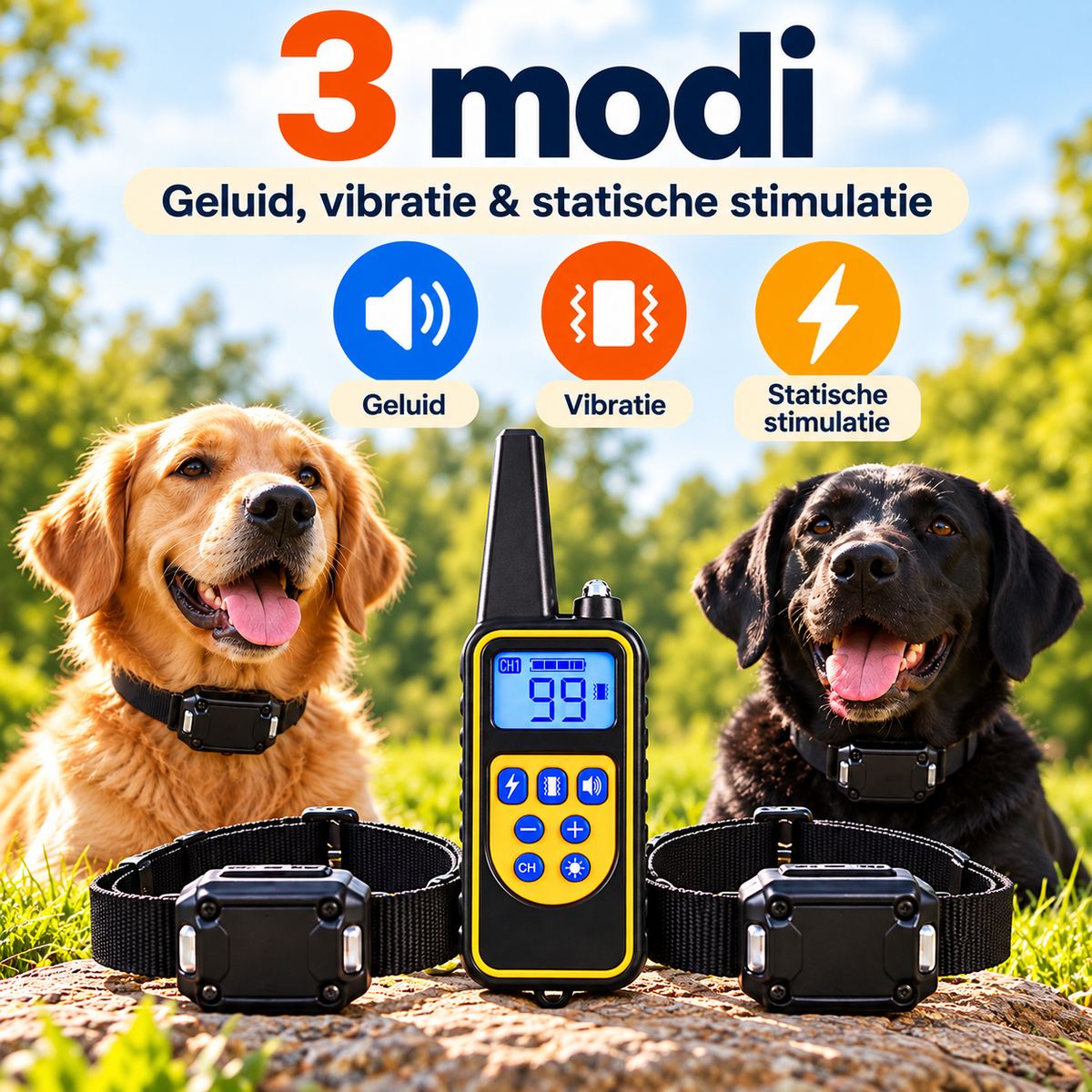 PROCANIS – Trainingshalsband voor 2 Honden met Afstandsbediening, 2 Ontvangers & 3 Modi