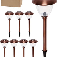 Set van 8 Zonne-energie Tuinpad Lichten met Metalen Kap en Helder Glas