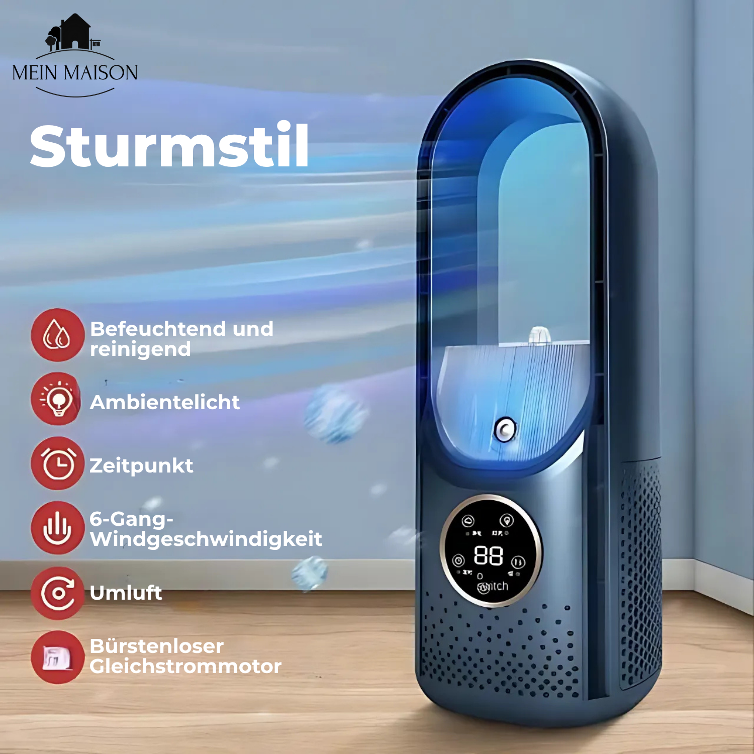 Airevo Luchtkoeler | Bladeloos USB-Ventilator | 6 Niveaus | Stille & Met Timer | Luchtbevochtiging