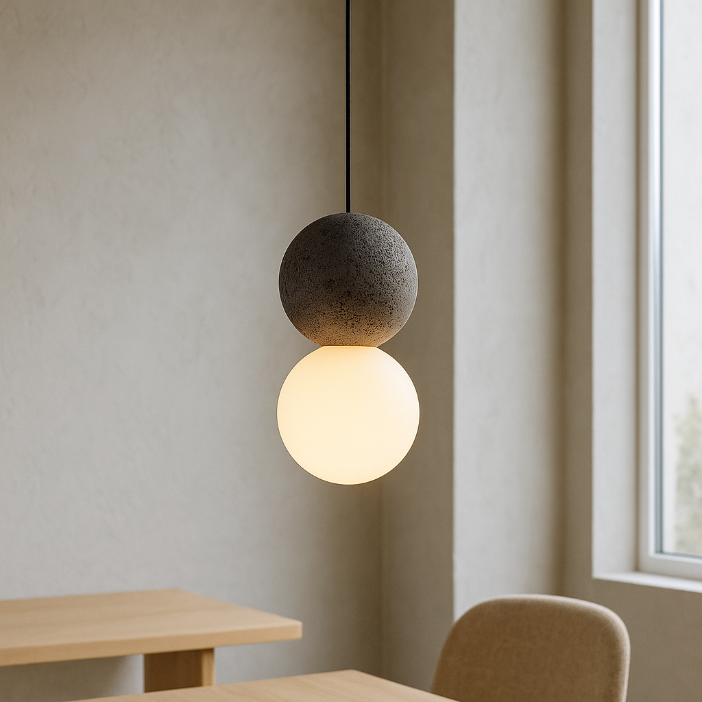 Minimalistische Obsidiaan Steen Hanglamp