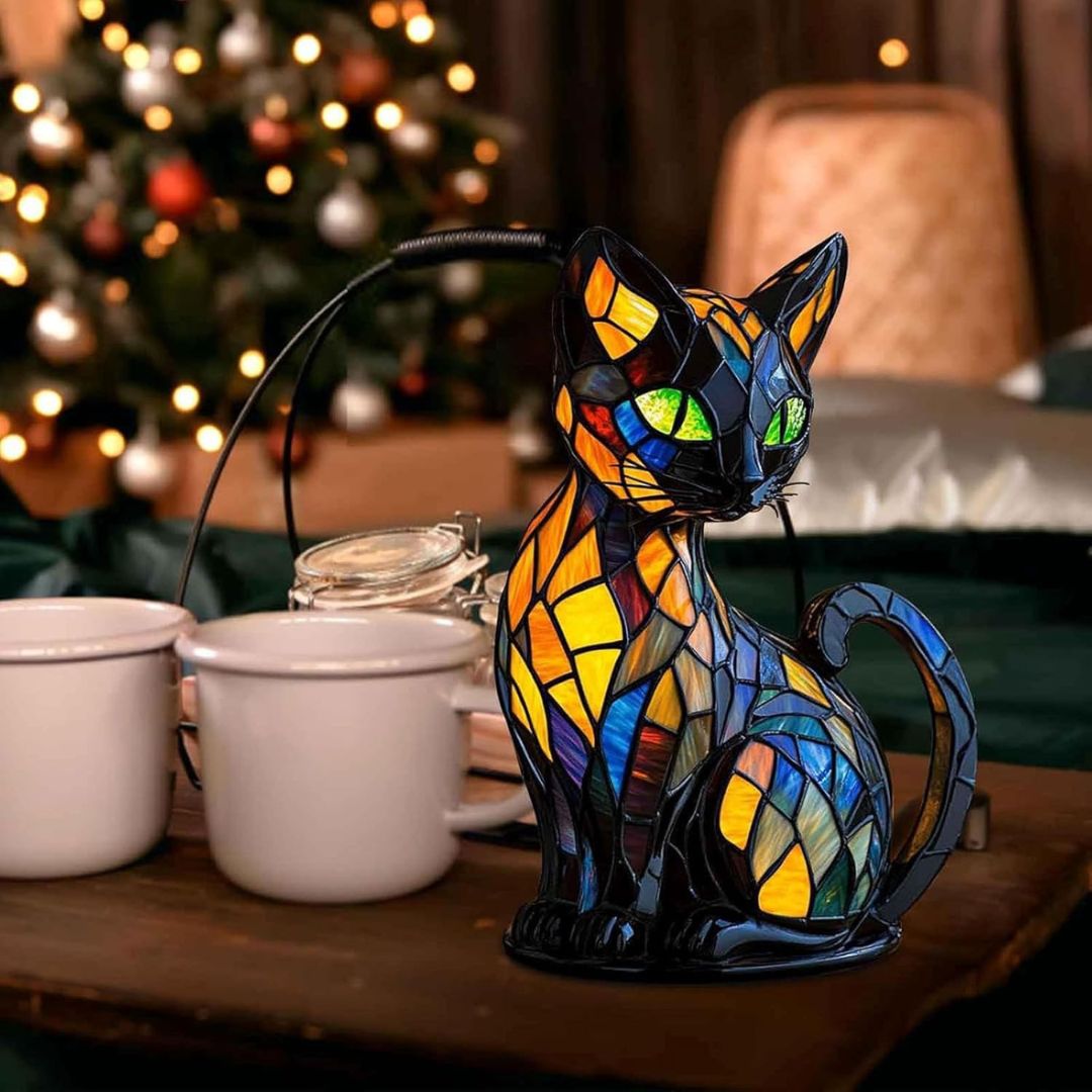 Decoratieve Kat Lamp met Mozaïekontwerp en Warme Sfeerverlichting – Stijlvolle Woondecoratie
