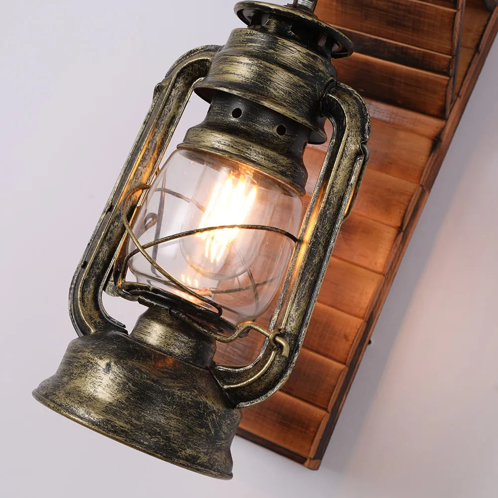 Lyros Lantaarn Vintage Houten Rustieke Wandlamp