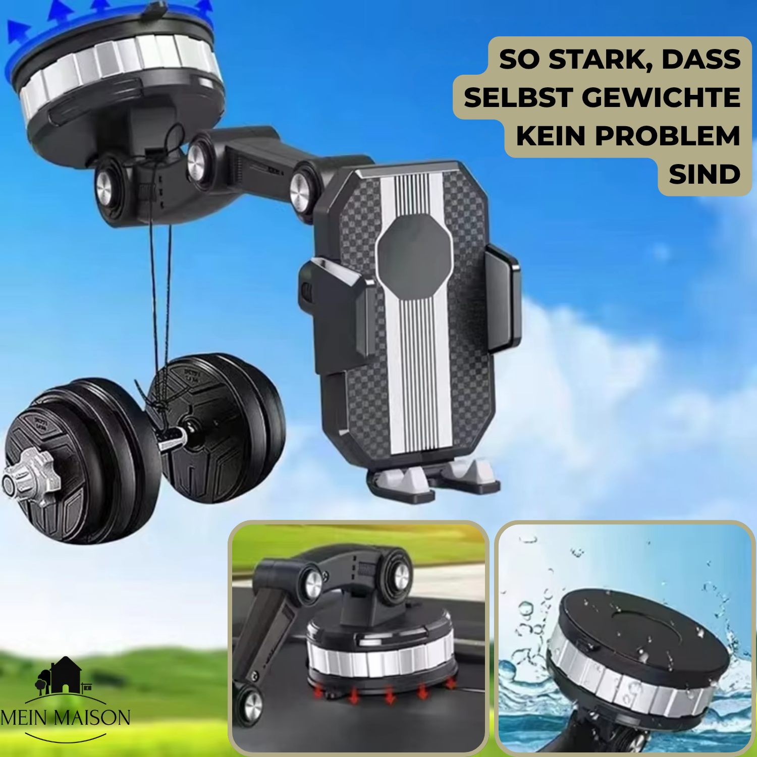 Handyhouder Auto GripTech | Sterke Zuigkracht | 360° Rotatie | Eenvoudige Bediening met Één Hand