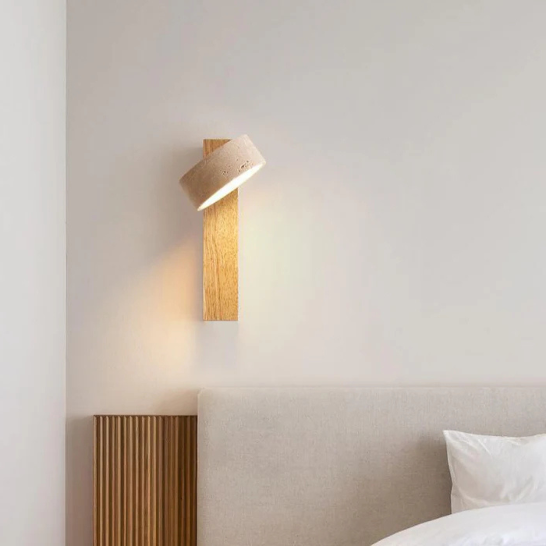 Wabi-sabi Travertijn Houten LED Wandlamp 1-Licht