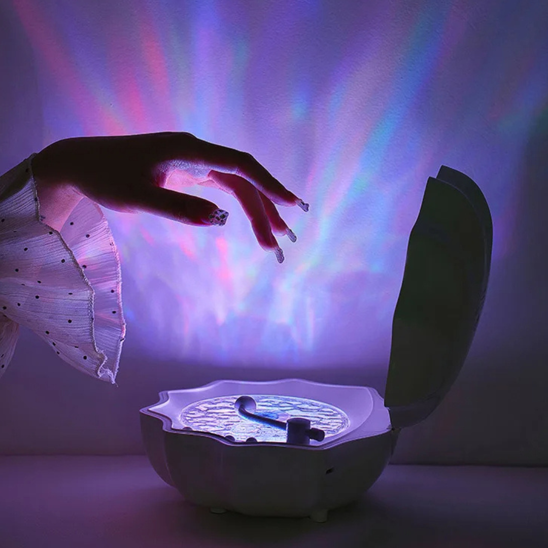AquaAura Shell Lamp Speaker | Draagbare Bluetooth-luidspreker met meeslepende projectie van oceaangolven en sfeerverlichting
