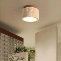 Radia - Cilindervormige Travertin Plafondlamp met Houten Accent
