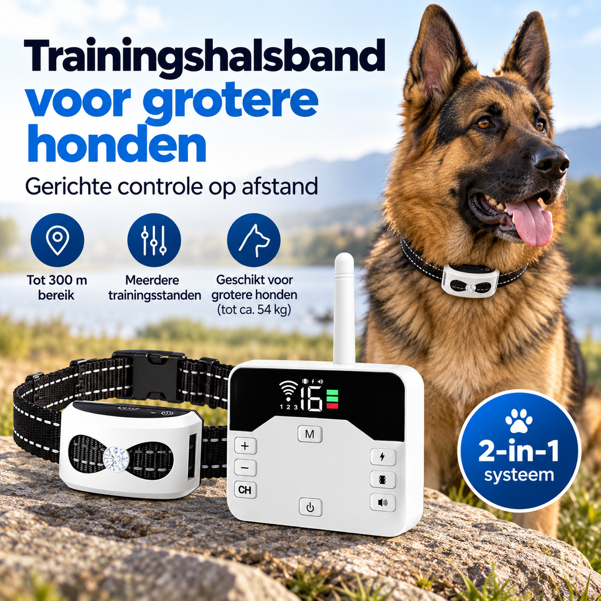 Trainingshalsband Grote Hond – 2-in-1 Draadloze Trainer met Bereik tot 300 m