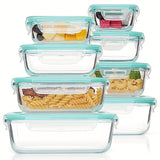 8-Pack Glazen Maaltijdcontainers – Luchtdichte Maaltijd Voorbereiding Bento-dozen met lekvrije, vergrendelbare deksels, magnetron-, oven-, vriezer- en vaatwasmachinebestendig, BPA-vrij