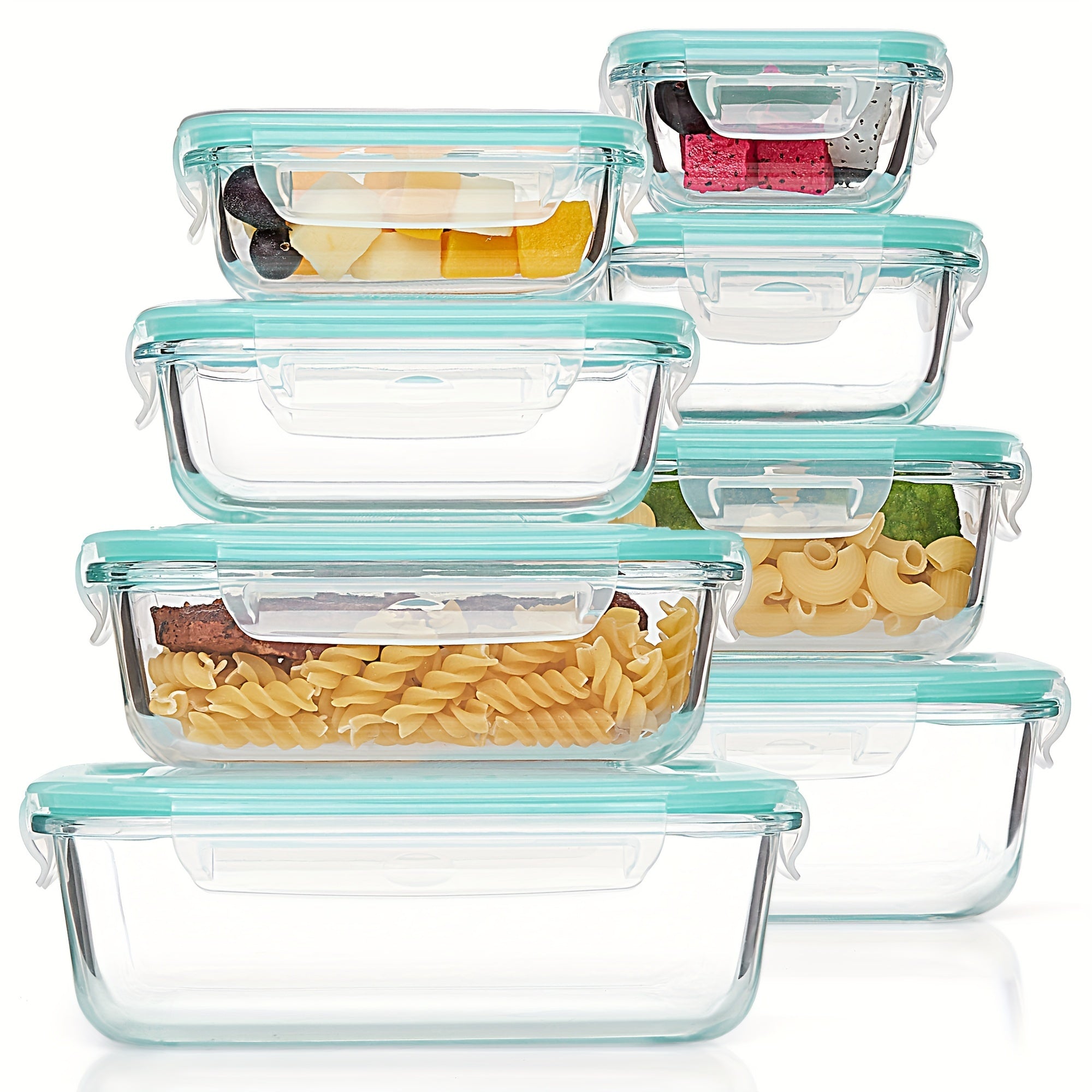 Skanto | 8-Pack Glazen Maaltijdcontainers – Luchtdichte Maaltijd Voorbereiding Bento-dozen met lekvrije, vergrendelbare deksels, magnetron-, oven-, vriezer- en vaatwasmachinebestendig, BPA-vrij