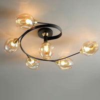 Valentina Flush Mount Plafondlamp, Glas, Zwart/Goud, Eetkamer