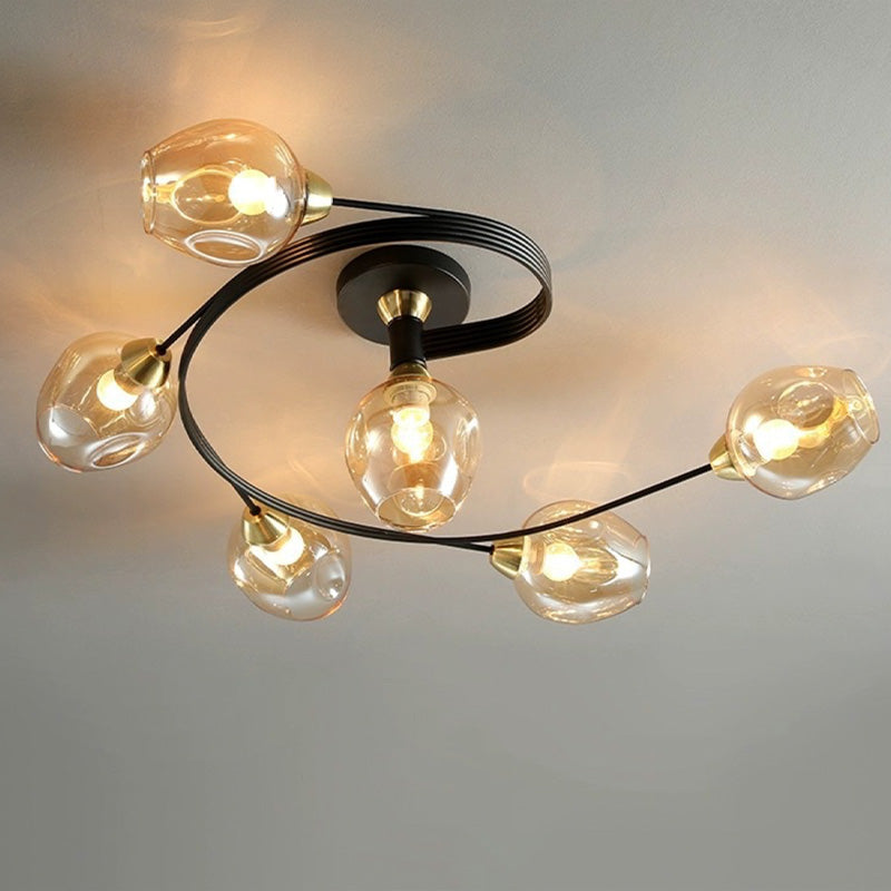 Valentina Flush Mount Plafondlamp, Glas, Zwart/Goud, Eetkamer