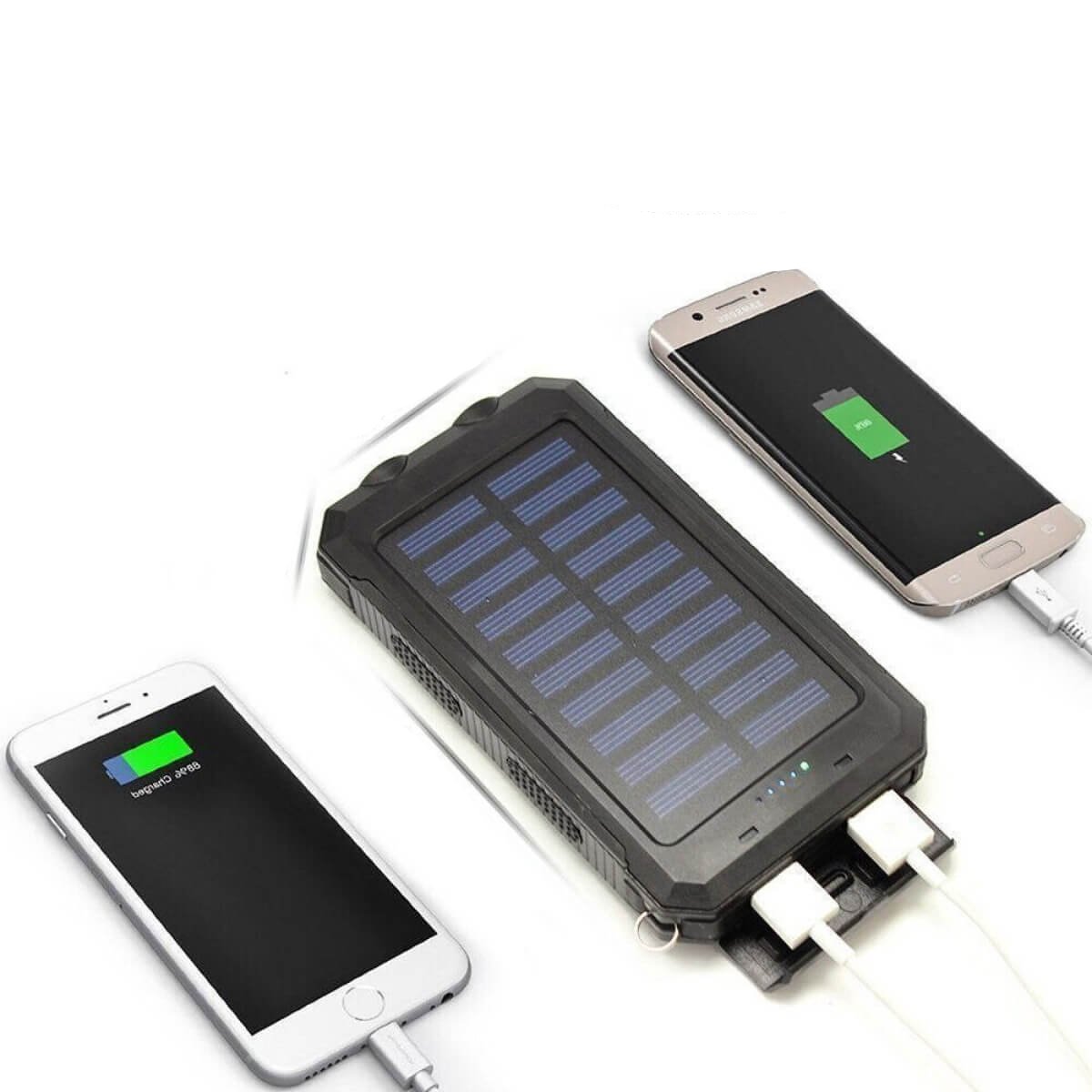 Waterdichte oplader met ultrahoge capaciteit | Gemaakt voor avontuur met opladen op zonne-energie, twee USB-uitgangen, LED-zaklamp en veiligheidsfuncties.