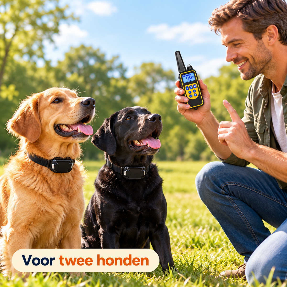 PROCANIS – Trainingshalsband voor 2 Honden met Afstandsbediening, 2 Ontvangers & 3 Modi