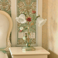 Flared Slaapkamer Nacht Tafel Lamp Pastoraal Metaal 1/2 Lichten Groene Nachtkast Lamp met Bloemdecoratie
