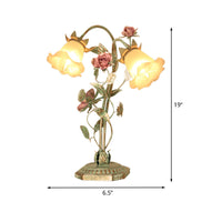 Flared Slaapkamer Nacht Tafel Lamp Pastoraal Metaal 1/2 Lichten Groene Nachtkast Lamp met Bloemdecoratie