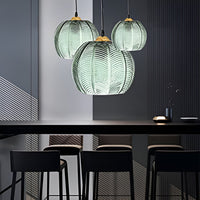 Noordse Groene Bladpatroon Glazen Hanglamp