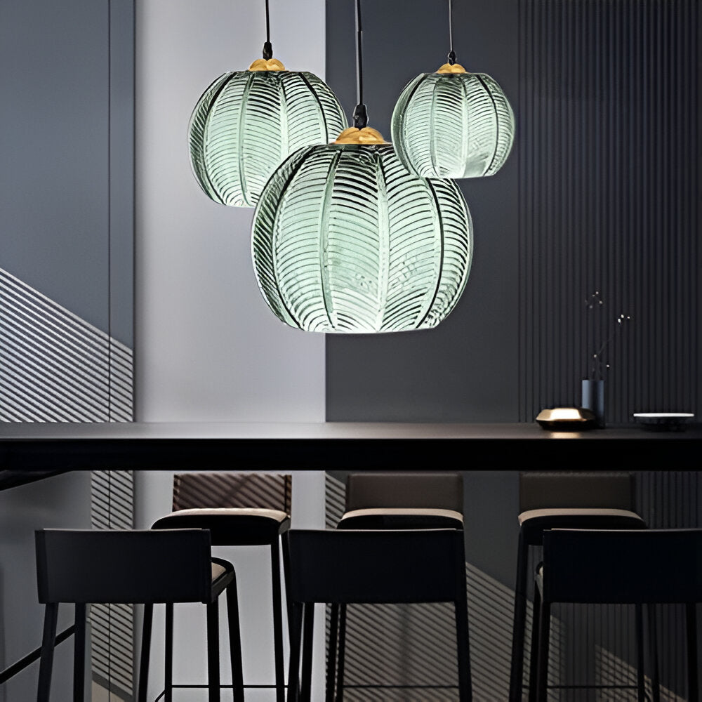 Noordse Groene Bladpatroon Glazen Hanglamp