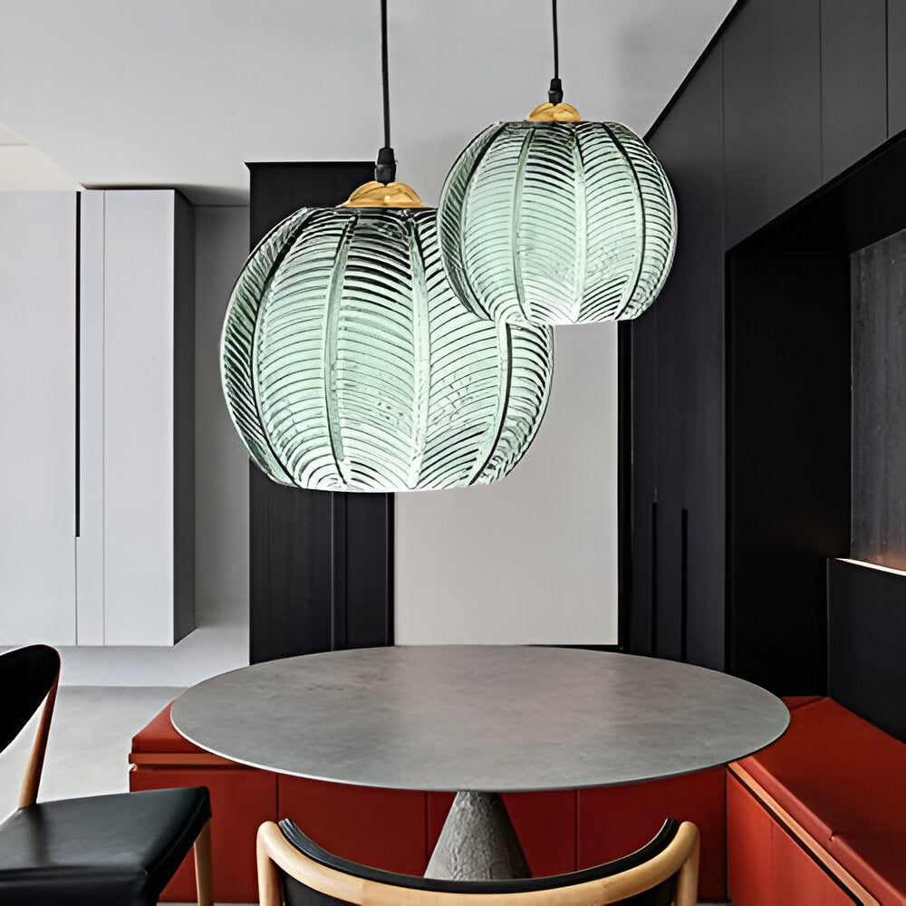 Noordse Groene Bladpatroon Glazen Hanglamp