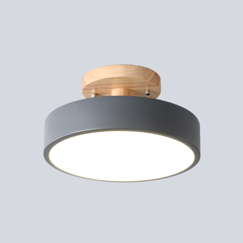 IJzeren Drum Flushmount Nordic Wit/Groen/Grijs Afwerking LED Semi Close to Ceiling Licht met Houten Plafond voor Gang