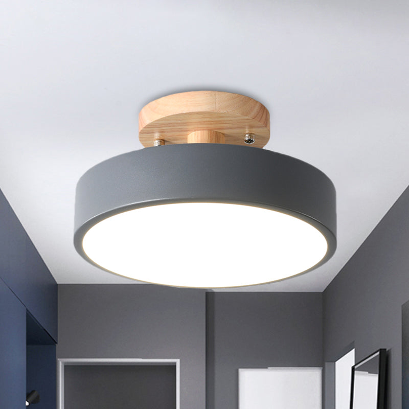 IJzeren Drum Flushmount Nordic Wit/Groen/Grijs Afwerking LED Semi Close to Ceiling Licht met Houten Plafond voor Gang