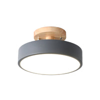 IJzeren Drum Flushmount Nordic Wit/Groen/Grijs Afwerking LED Semi Close to Ceiling Licht met Houten Plafond voor Gang