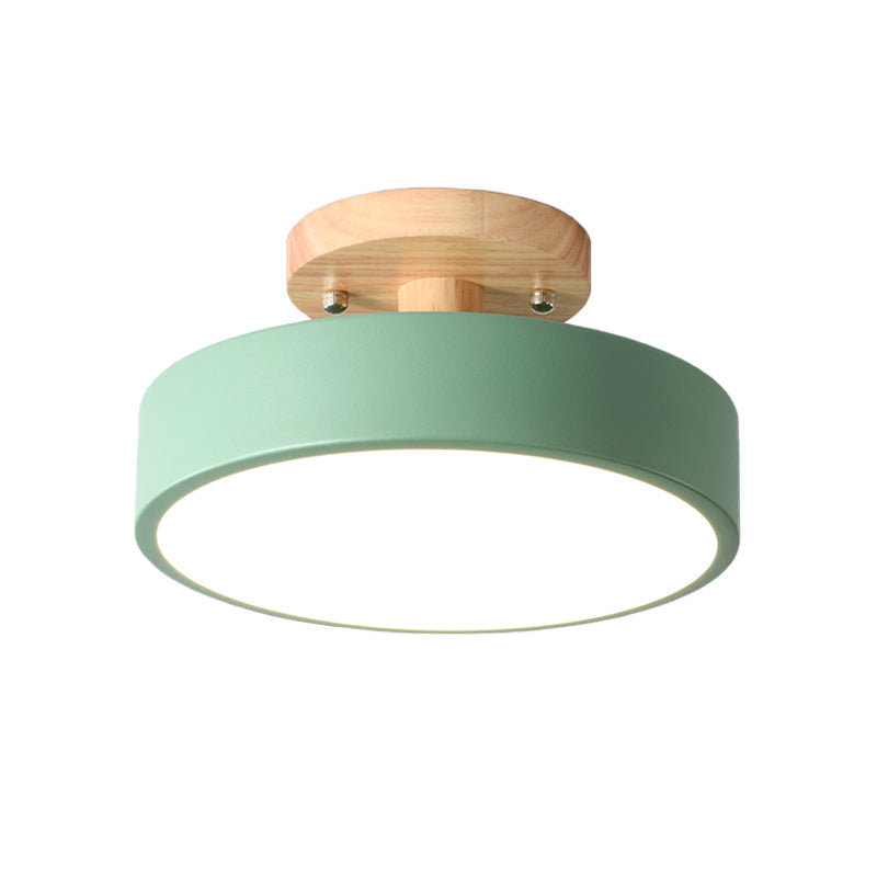 IJzeren Drum Flushmount Nordic Wit/Groen/Grijs Afwerking LED Semi Close to Ceiling Licht met Houten Plafond voor Gang