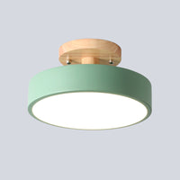 IJzeren Drum Flushmount Nordic Wit/Groen/Grijs Afwerking LED Semi Close to Ceiling Licht met Houten Plafond voor Gang