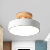 IJzeren Drum Flushmount Nordic Wit/Groen/Grijs Afwerking LED Semi Close to Ceiling Licht met Houten Plafond voor Gang