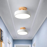 IJzeren Drum Flushmount Nordic Wit/Groen/Grijs Afwerking LED Semi Close to Ceiling Licht met Houten Plafond voor Gang