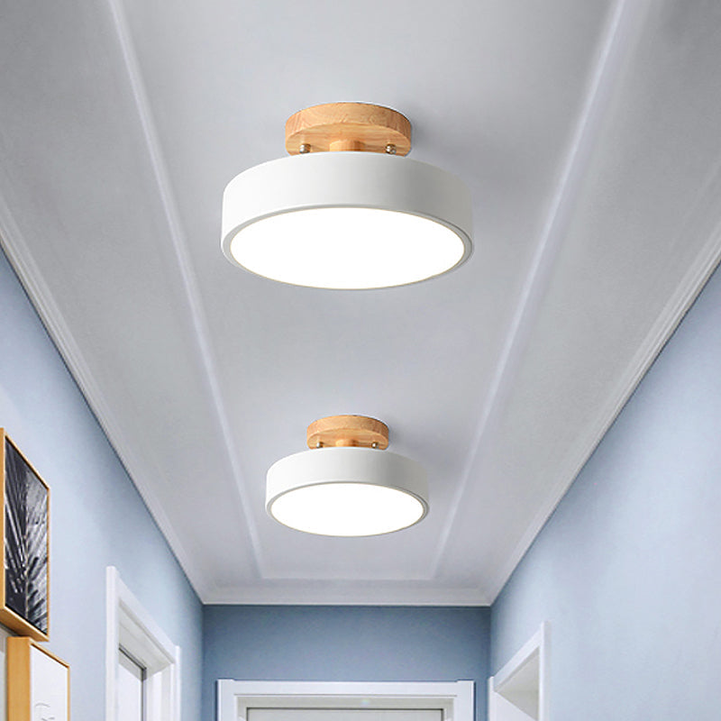 IJzeren Drum Flushmount Nordic Wit/Groen/Grijs Afwerking LED Semi Close to Ceiling Licht met Houten Plafond voor Gang