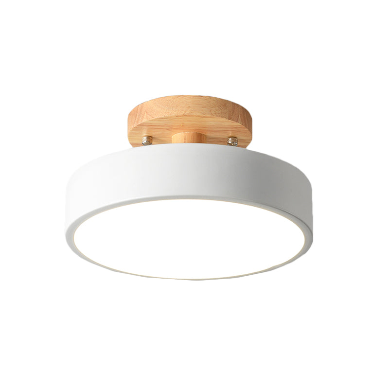 IJzeren Drum Flushmount Nordic Wit/Groen/Grijs Afwerking LED Semi Close to Ceiling Licht met Houten Plafond voor Gang