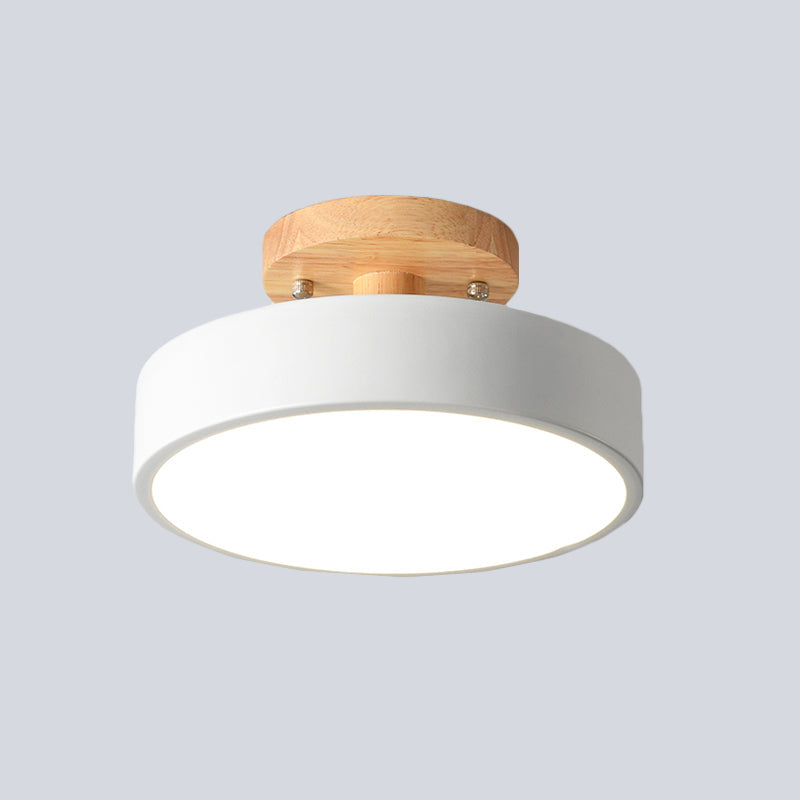 IJzeren Drum Flushmount Nordic Wit/Groen/Grijs Afwerking LED Semi Close to Ceiling Licht met Houten Plafond voor Gang