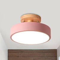 IJzeren Drum Flushmount Nordic Wit/Groen/Grijs Afwerking LED Semi Close to Ceiling Licht met Houten Plafond voor Gang
