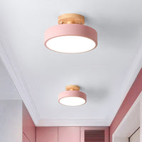 IJzeren Drum Flushmount Nordic Wit/Groen/Grijs Afwerking LED Semi Close to Ceiling Licht met Houten Plafond voor Gang