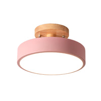 IJzeren Drum Flushmount Nordic Wit/Groen/Grijs Afwerking LED Semi Close to Ceiling Licht met Houten Plafond voor Gang