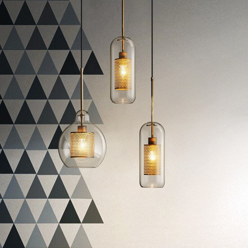 Hessa Hedendaagse Gouden Hanglamp, Glas, Globe/Cilindrisch