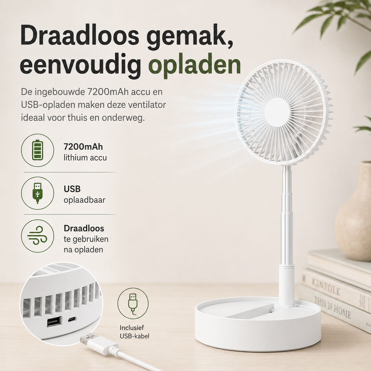 Vouwbare USB Accu Ventilator | Vouwbries