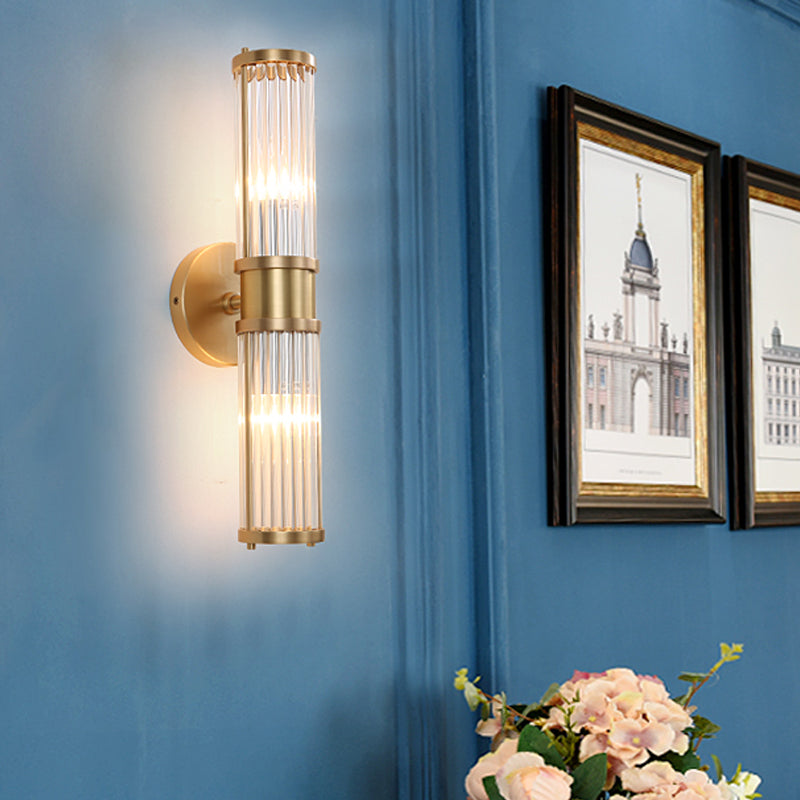 1/2-Licht Corridor Wandlamp Modernistische Stijlvolle Gouden Wandlamp met Cilindrische Heldere Kristallen Kap