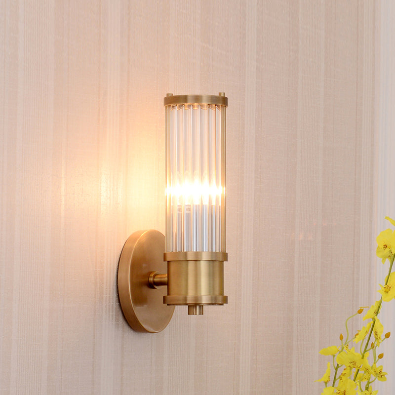 1/2-Licht Corridor Wandlamp Modernistische Stijlvolle Gouden Wandlamp met Cilindrische Heldere Kristallen Kap