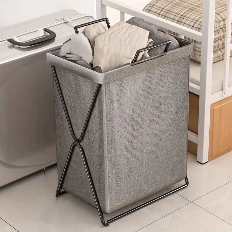 Vouwbare Wasmand met Stalen Frame en Geweven Opbergzak