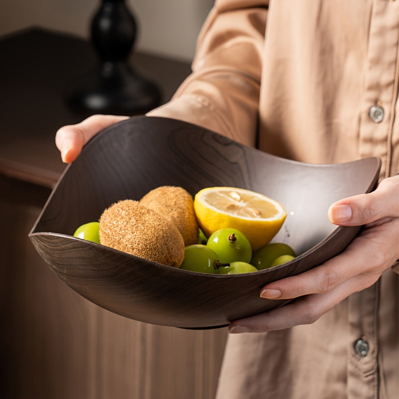 Grote Fruitschaal met Houten Uiterlijk – Decoratief en Praktisch voor Tafelgebruik