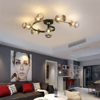 Valentina Flush Mount Plafondlamp, Glas, Zwart/Goud, Eetkamer