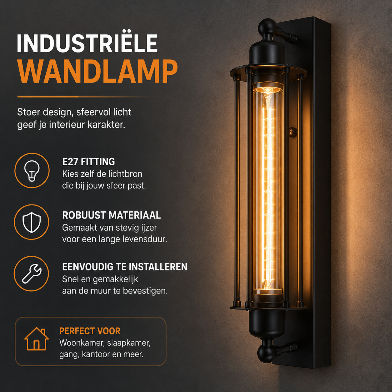 Retro E27 industriële wandlamp | Klassieke wandlamp met modern LED-ontwerp voor thuisdecoratie
