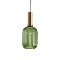 Zwarte/Gouden Cilinder/Ovaal/Capsule Hanglamp Modernistisch 1 Licht Grijs/Groen/Amber Geribbeld Glas Plafondlamp voor Keuken