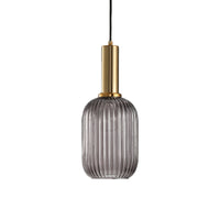 Zwarte/Gouden Cilinder/Ovaal/Capsule Hanglamp Modernistisch 1 Licht Grijs/Groen/Amber Geribbeld Glas Plafondlamp voor Keuken