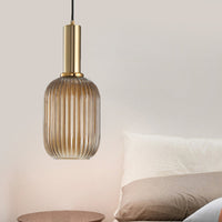 Zwarte/Gouden Cilinder/Ovaal/Capsule Hanglamp Modernistisch 1 Licht Grijs/Groen/Amber Geribbeld Glas Plafondlamp voor Keuken