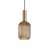Zwarte/Gouden Cilinder/Ovaal/Capsule Hanglamp Modernistisch 1 Licht Grijs/Groen/Amber Geribbeld Glas Plafondlamp voor Keuken