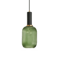 Zwarte/Gouden Cilinder/Ovaal/Capsule Hanglamp Modernistisch 1 Licht Grijs/Groen/Amber Geribbeld Glas Plafondlamp voor Keuken