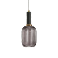 Zwarte/Gouden Cilinder/Ovaal/Capsule Hanglamp Modernistisch 1 Licht Grijs/Groen/Amber Geribbeld Glas Plafondlamp voor Keuken