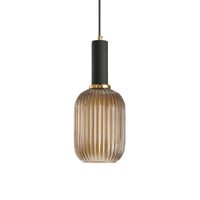 Zwarte/Gouden Cilinder/Ovaal/Capsule Hanglamp Modernistisch 1 Licht Grijs/Groen/Amber Geribbeld Glas Plafondlamp voor Keuken